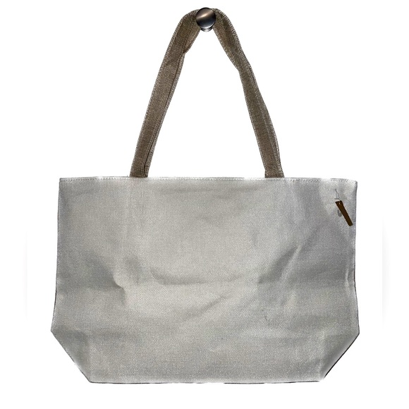 NWT large beach bag two toned with gold sea turtle on front & one zipper closure - Picture 2 of 9